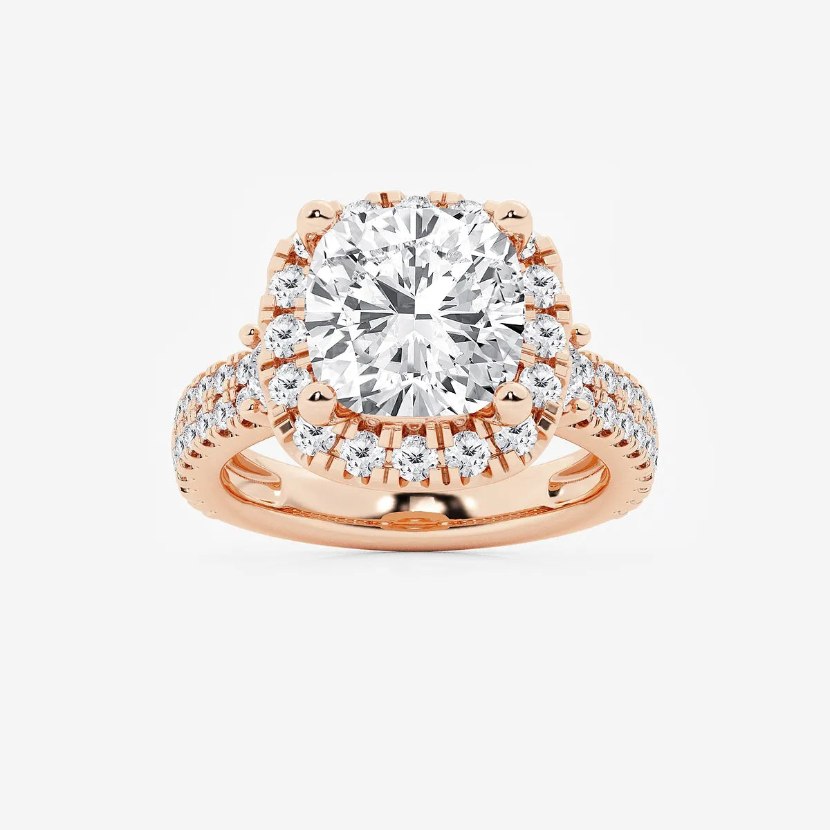 Cushion Lab Grown Diamond Double Row Halo Engagement Ring