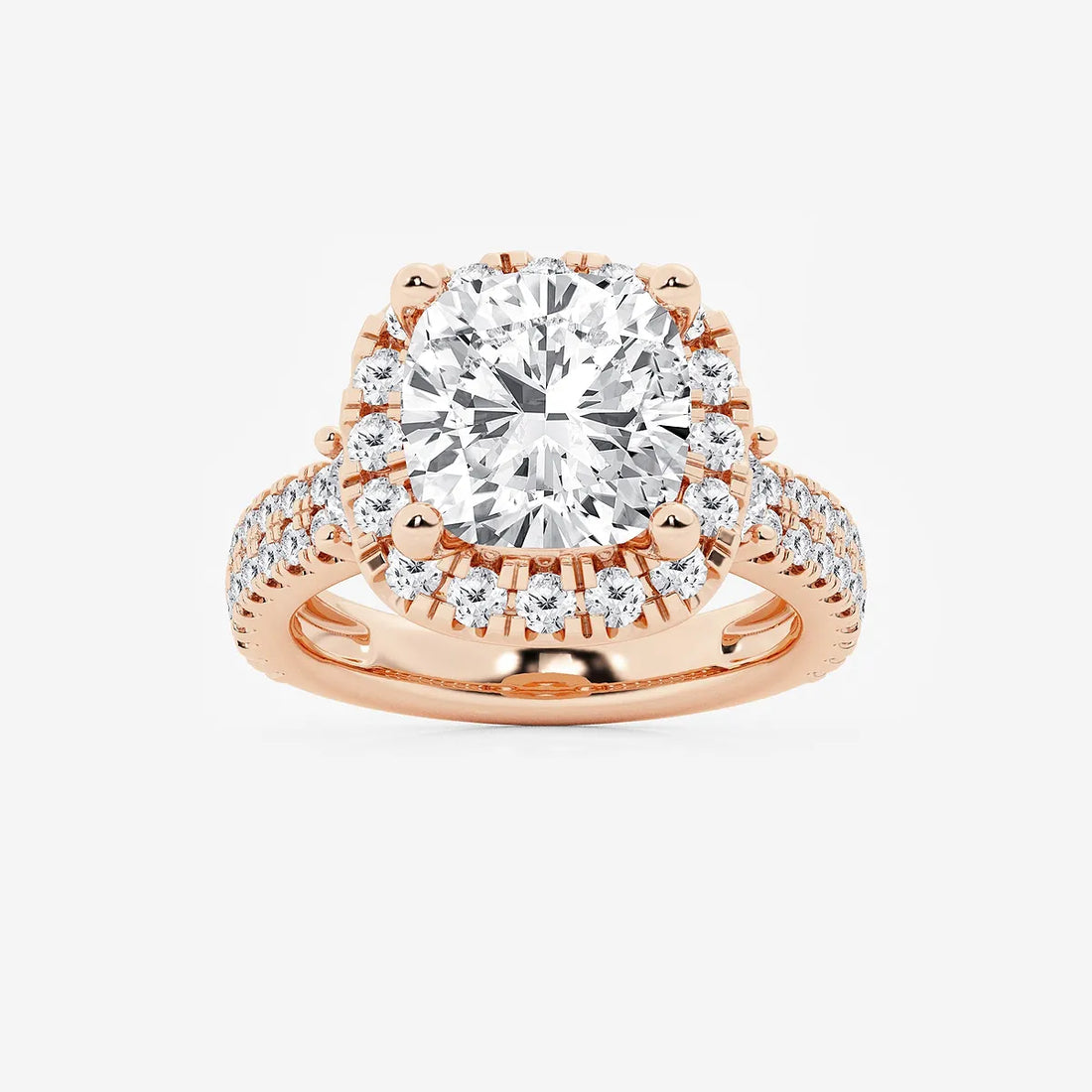 Cushion Lab Grown Diamond Double Row Halo Engagement Ring