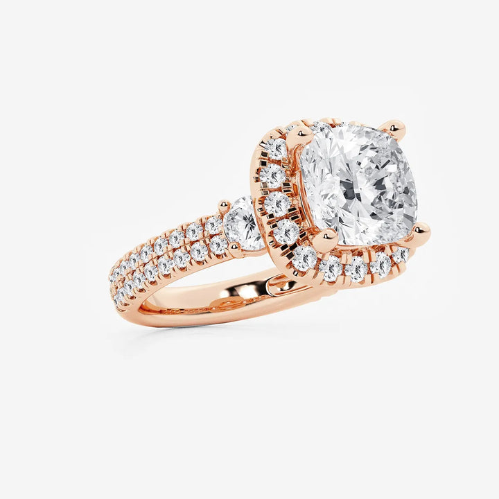 Cushion Lab Grown Diamond Double Row Halo Engagement Ring