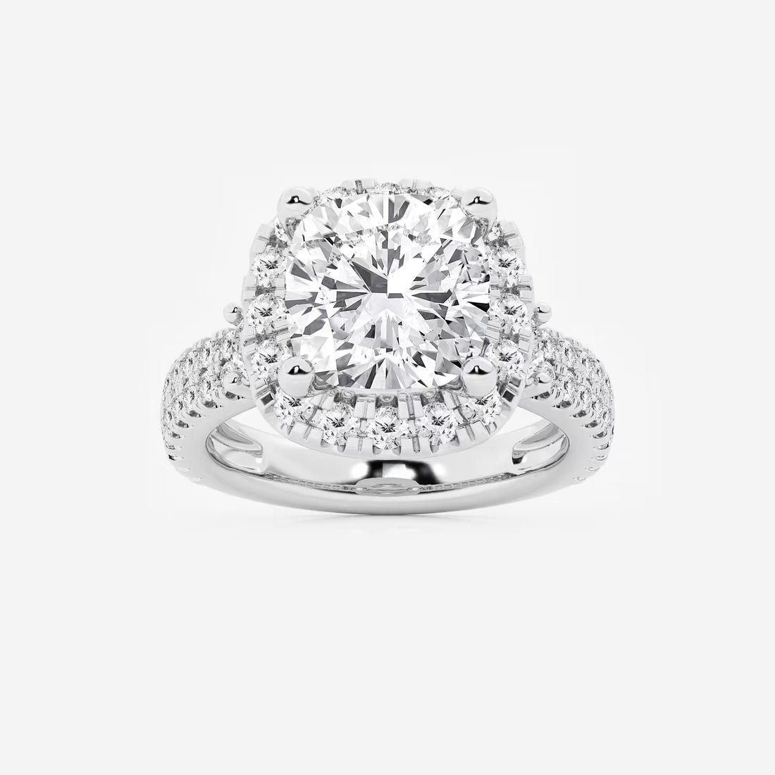 Cushion Lab Grown Diamond Double Row Halo Engagement Ring