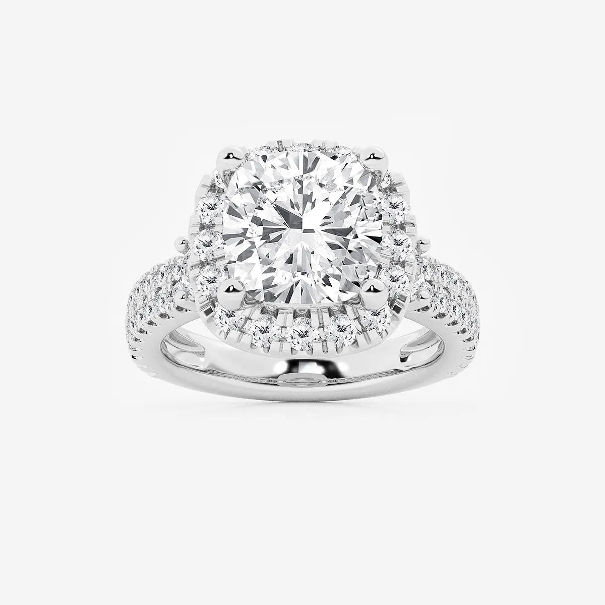 Cushion Lab Grown Diamond Double Row Halo Engagement Ring