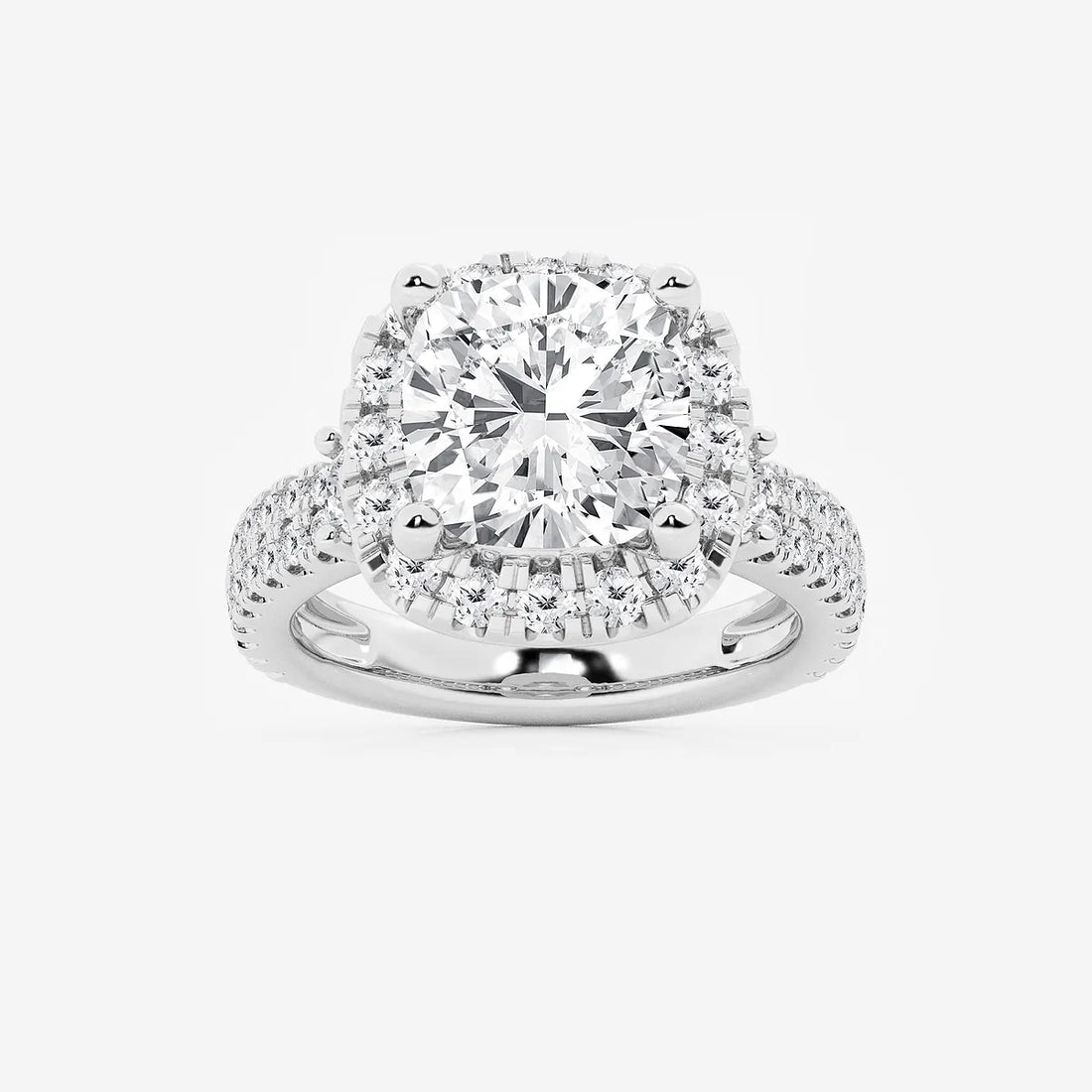 Cushion Lab Grown Diamond Double Row Halo Engagement Ring