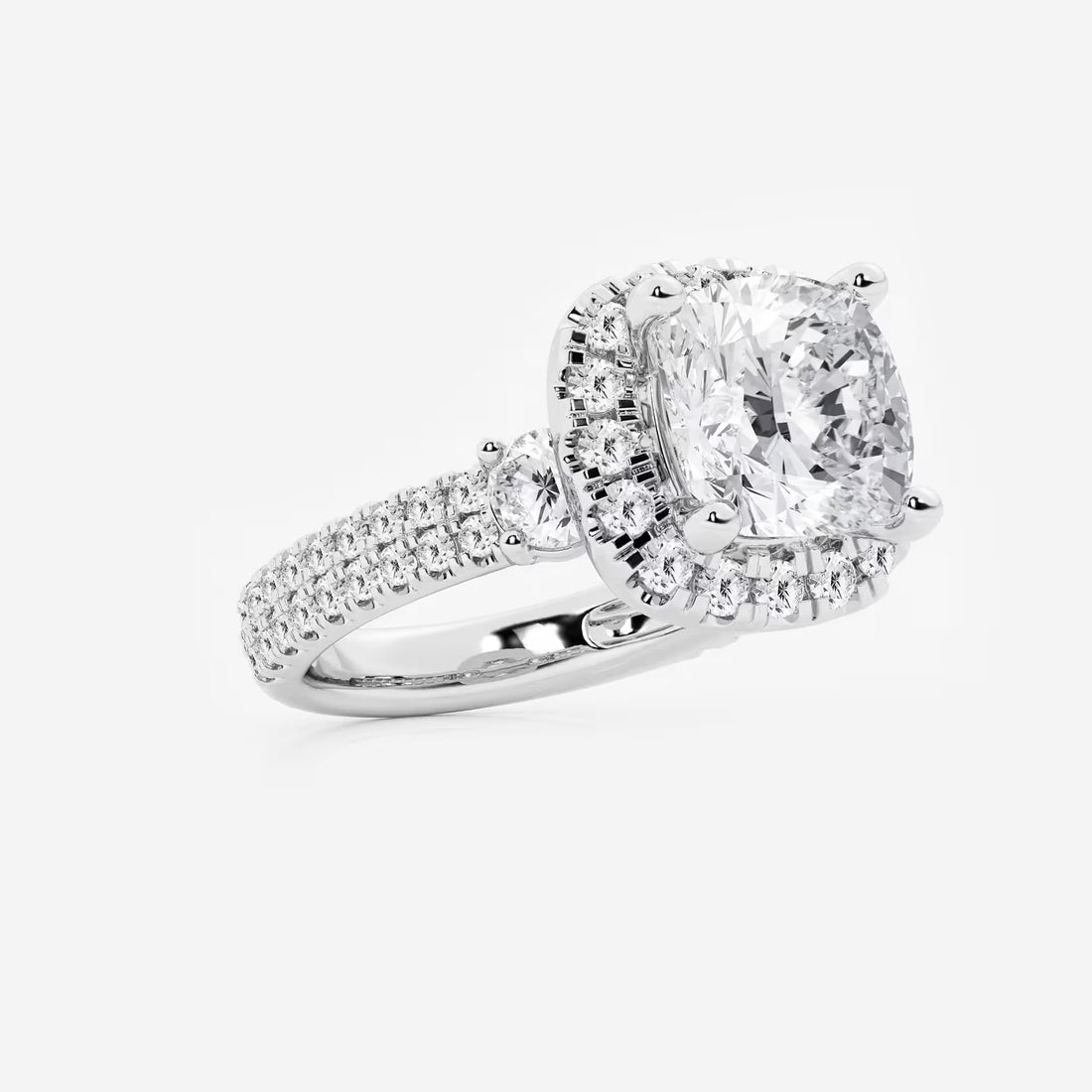 Cushion Lab Grown Diamond Double Row Halo Engagement Ring