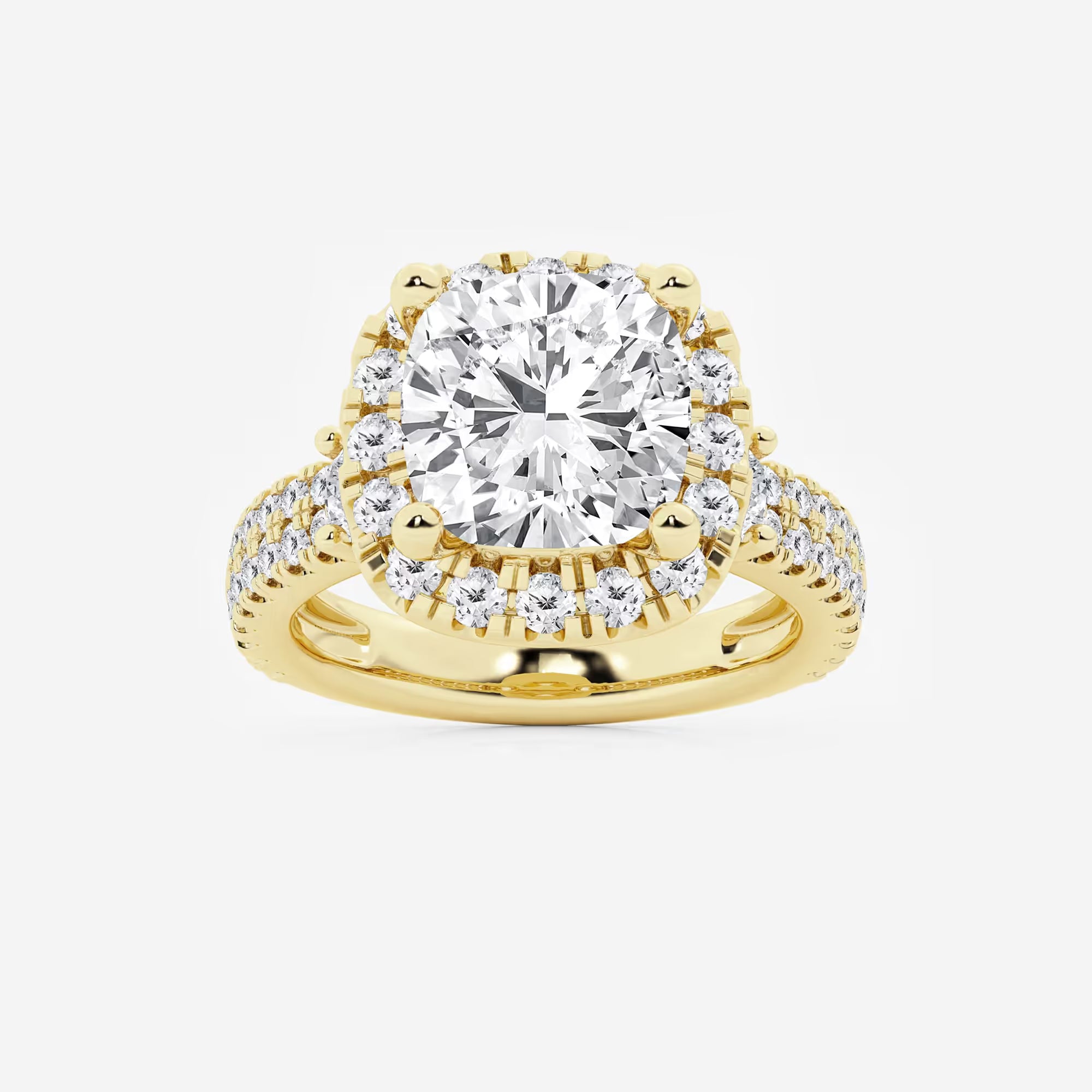 Cushion Lab Grown Diamond Double Row Halo Engagement Ring