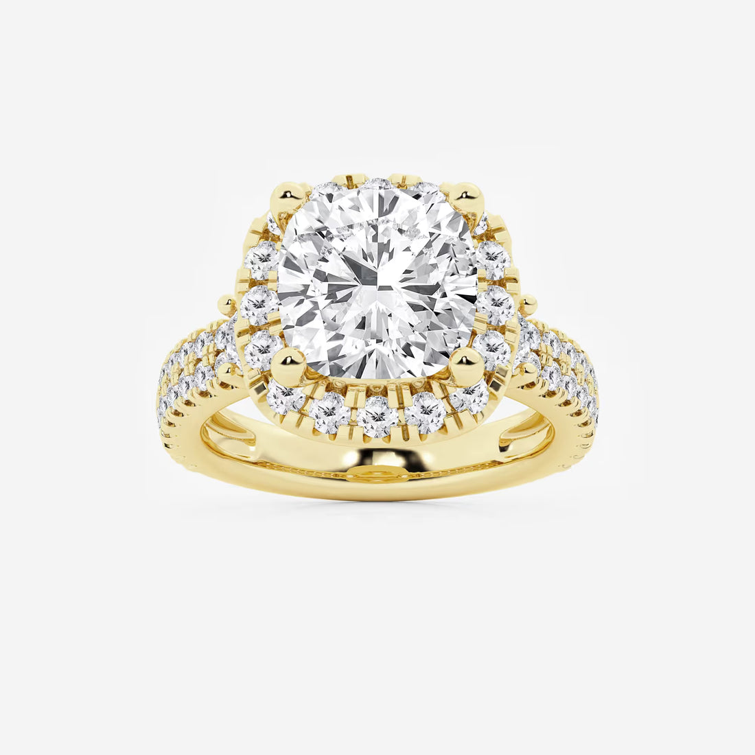 Cushion Lab Grown Diamond Double Row Halo Engagement Ring