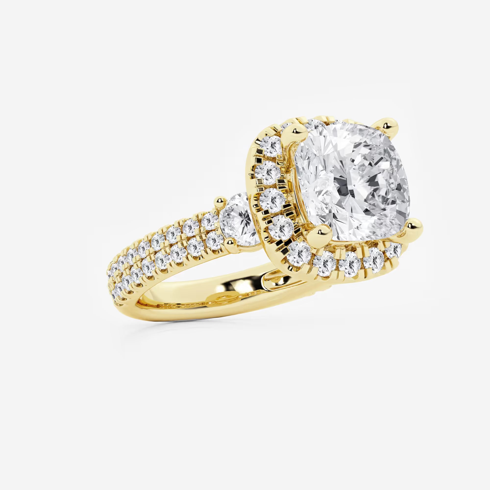 Cushion Lab Grown Diamond Double Row Halo Engagement Ring