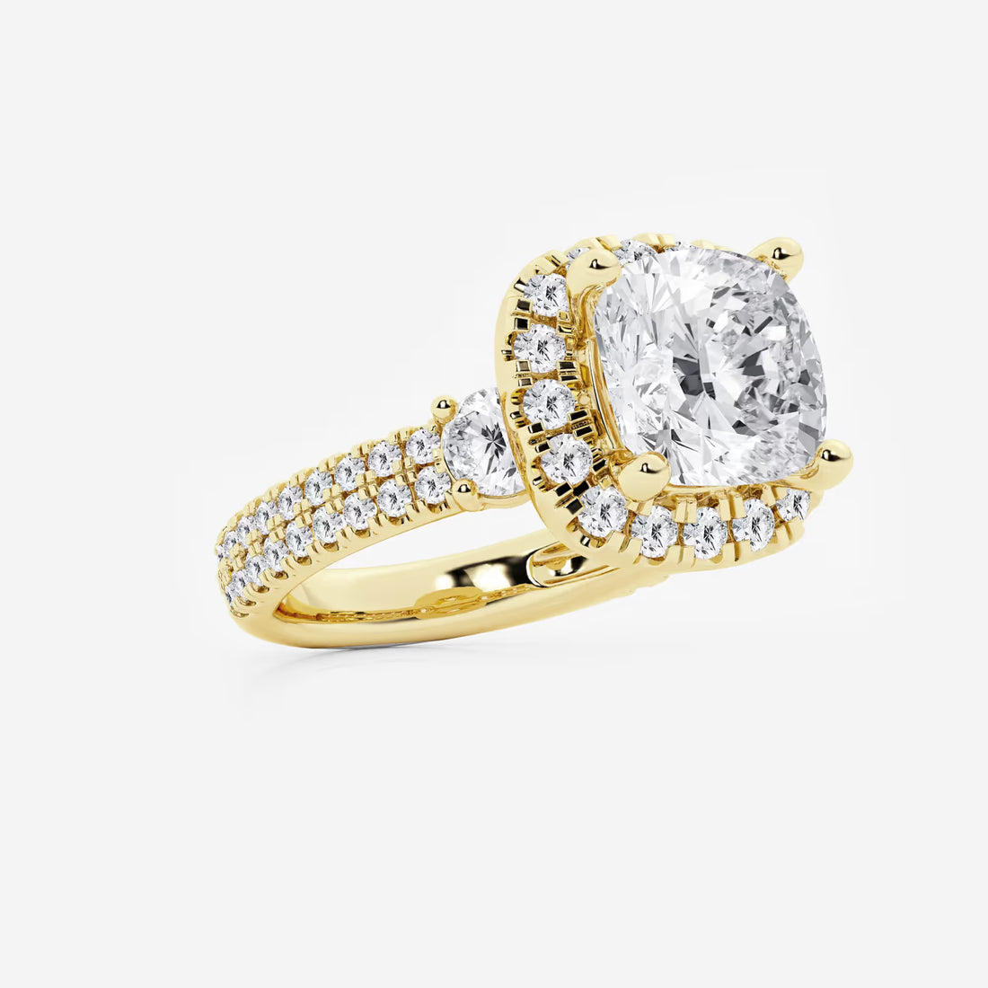 Cushion Lab Grown Diamond Double Row Halo Engagement Ring
