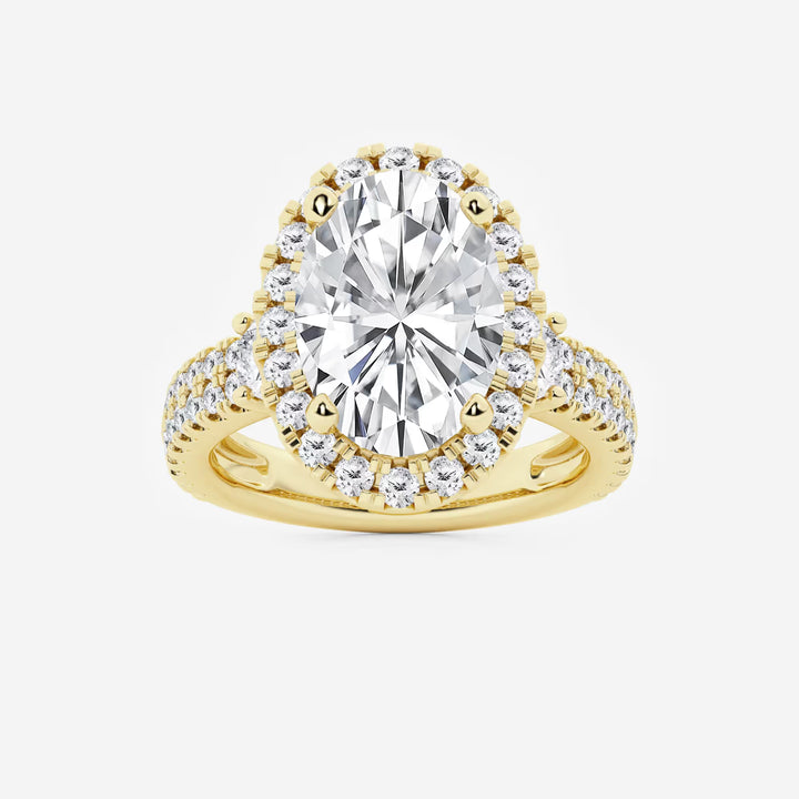 Oval Cut Bold Halo Ring with Triple Row Pave Diamond Band