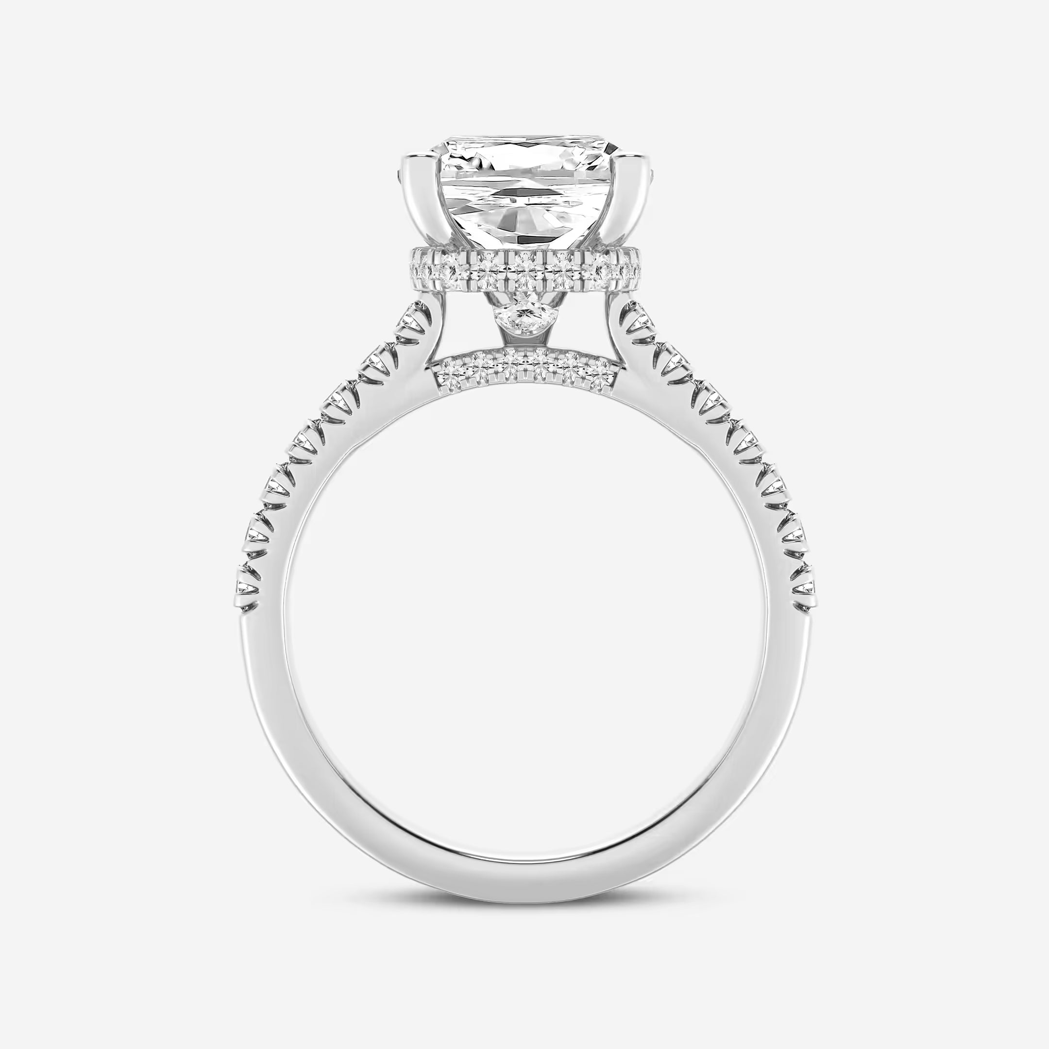 Cushion Lab Grown Diamond Hidden Halo Engagement Ring