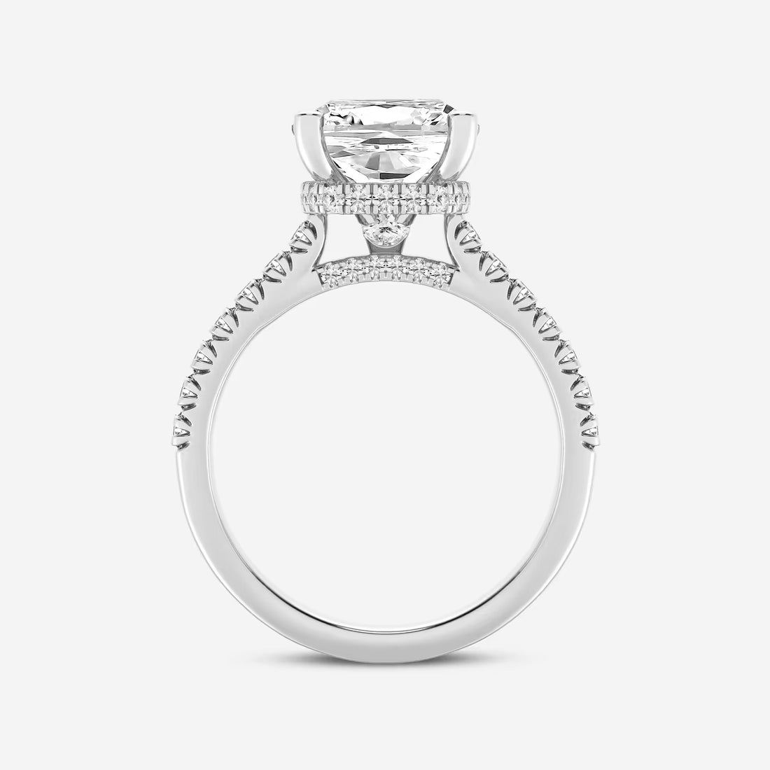 Cushion Lab Grown Diamond Hidden Halo Engagement Ring