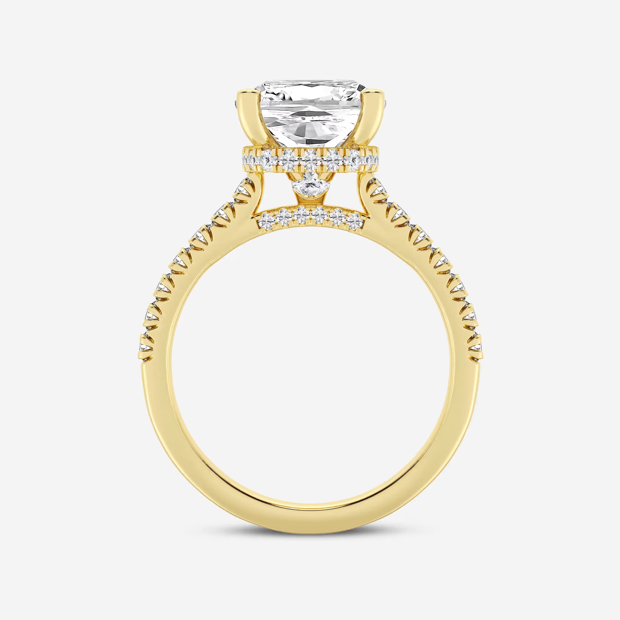 Cushion Lab Grown Diamond Hidden Halo Engagement Ring