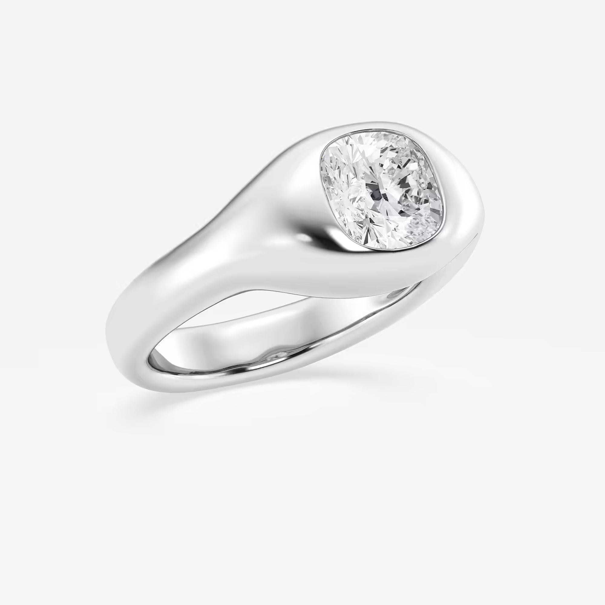 Cushion Lab Grown Diamond Bold Bezel Solitaire Engagement Ring