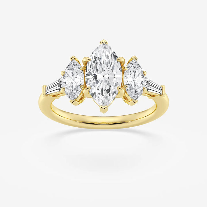 Aurelia Marquise Lab-Grown Diamond Three-Stone Engagement Ring in 14K Yellow Gold