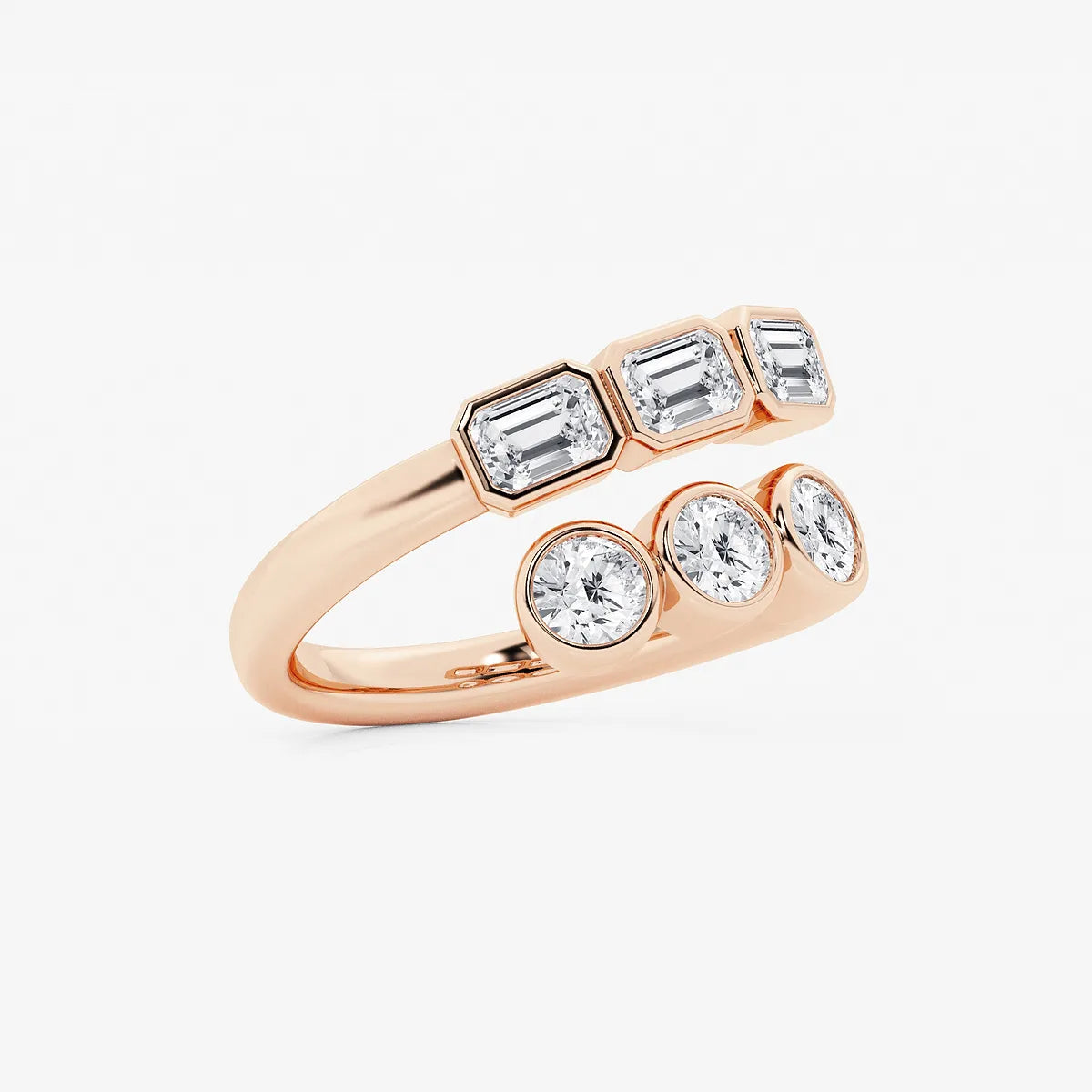 Veloura Round & Emerald Lab-Grown Diamond Bezel Bypass Ring