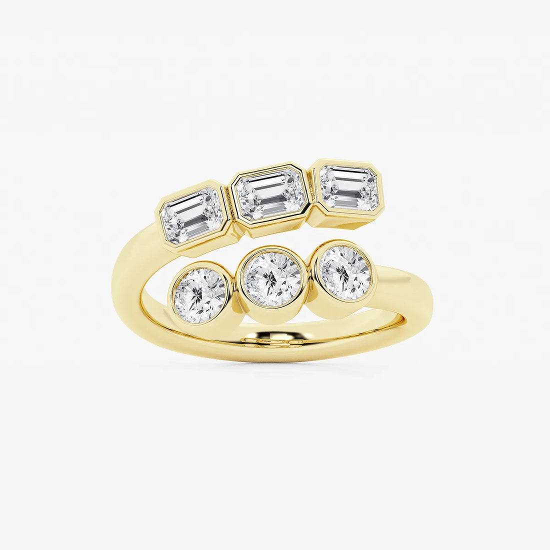Veloura Round & Emerald Lab-Grown Diamond Bezel Bypass Ring