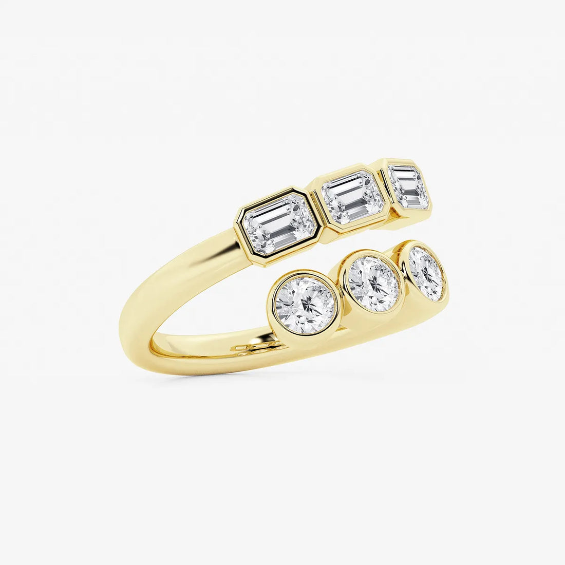 Veloura Round & Emerald Lab-Grown Diamond Bezel Bypass Ring