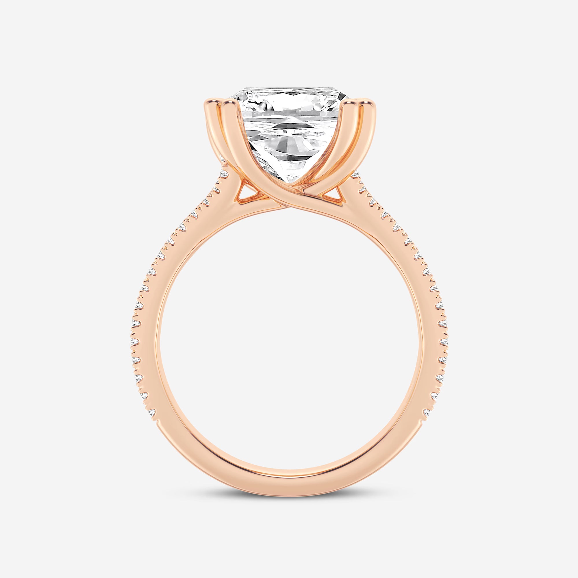 Cushion Lab Grown Diamond Double Heart Shape Prong Split Shank Side Stone Engagement Ring