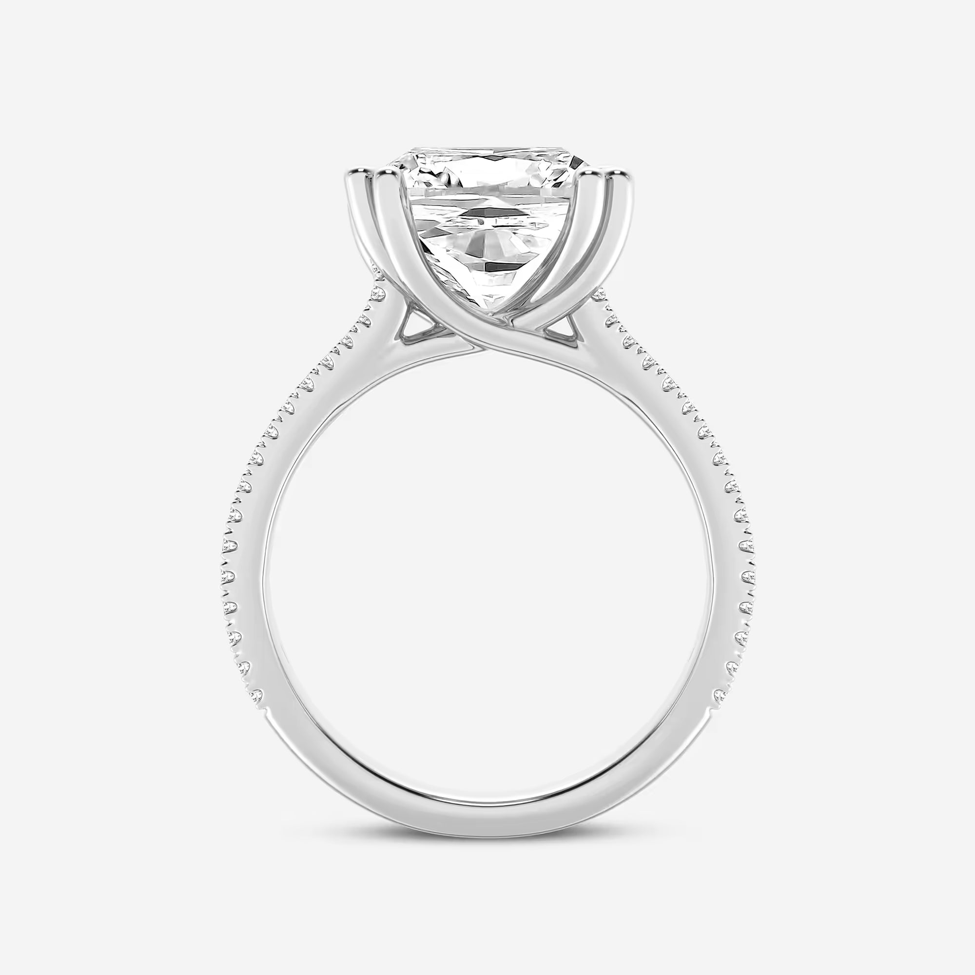 Cushion Lab Grown Diamond Double Heart Shape Prong Split Shank Side Stone Engagement Ring