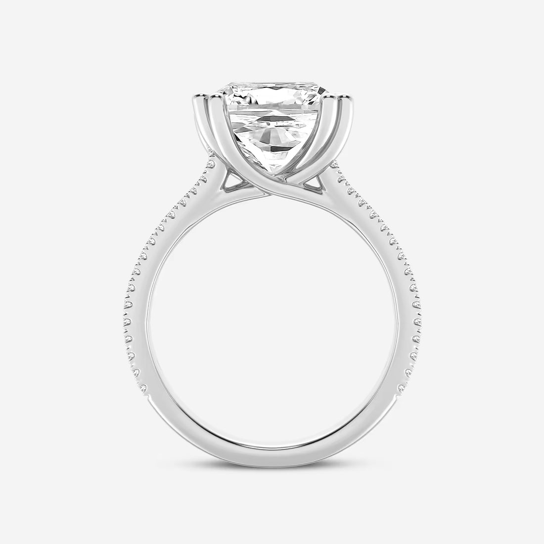 Cushion Lab Grown Diamond Double Heart Shape Prong Split Shank Side Stone Engagement Ring