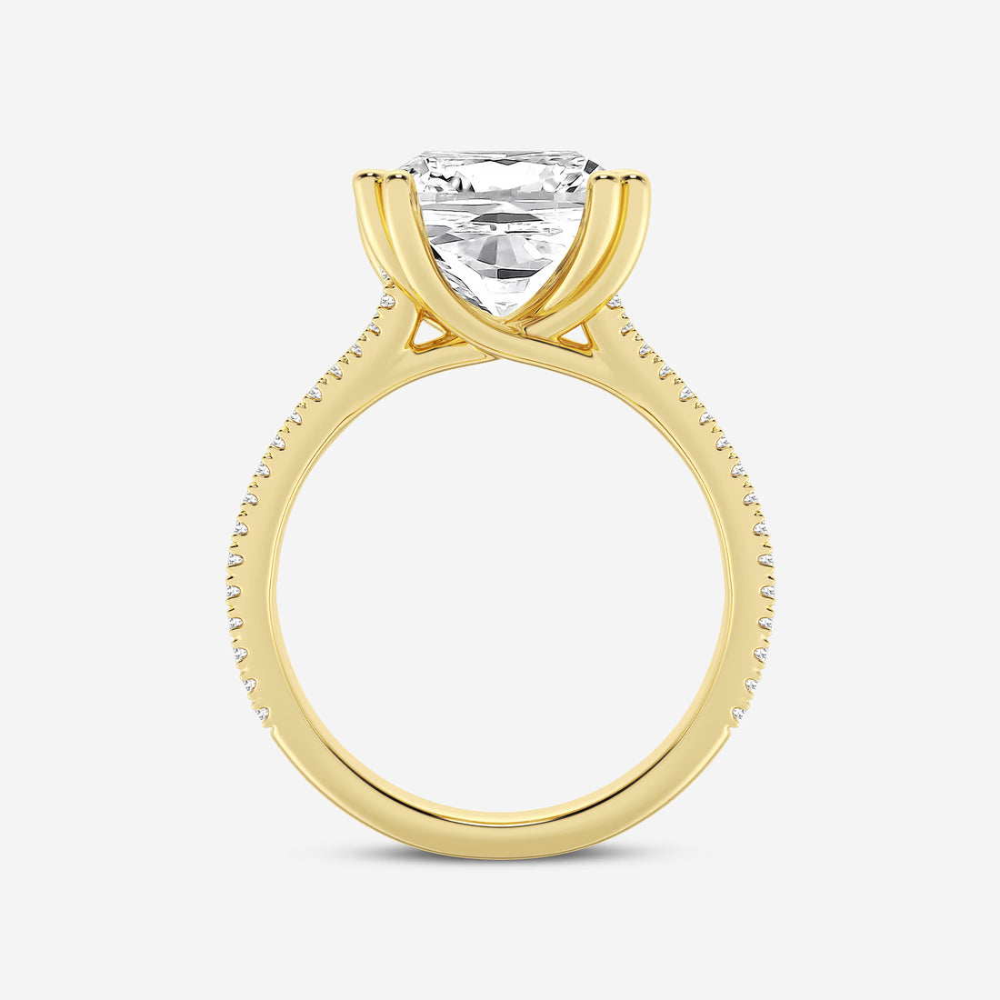 Cushion Lab Grown Diamond Double Heart Shape Prong Split Shank Side Stone Engagement Ring