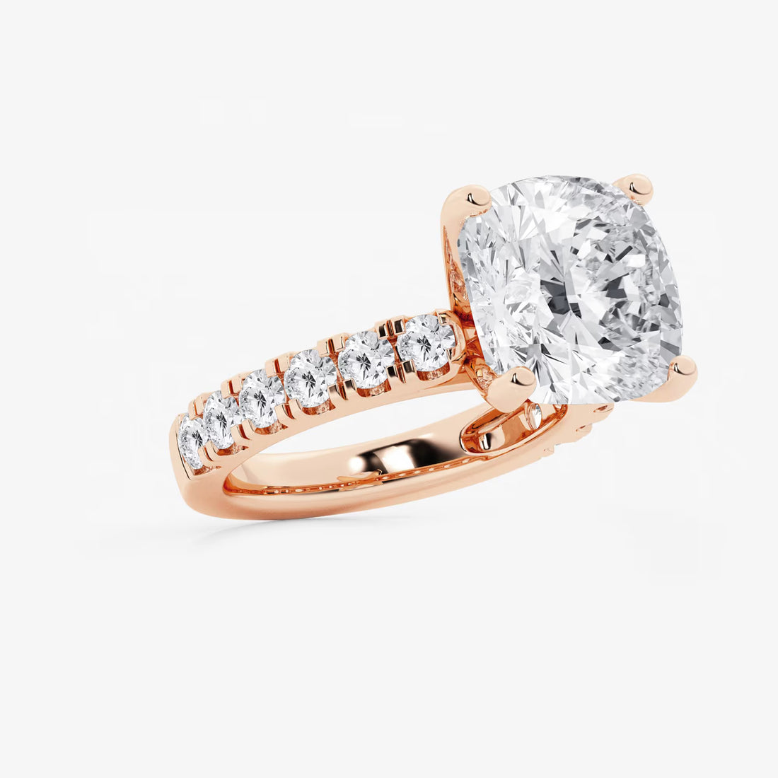 Cushion Lab Grown Diamond Engagement Ring with Split Prong Side Accents