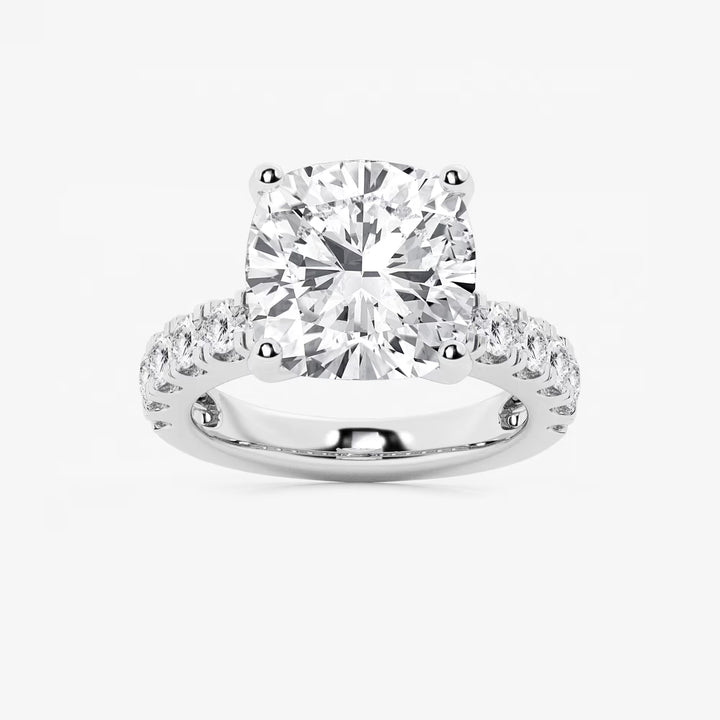 Cushion Lab Grown Diamond Engagement Ring with Split Prong Side Accents