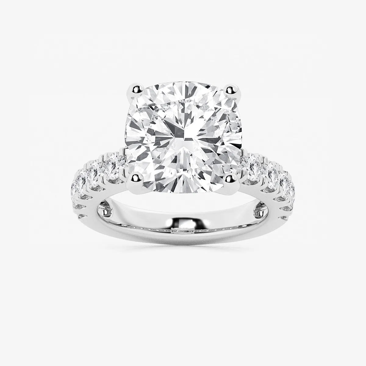 Cushion Lab Grown Diamond Engagement Ring with Split Prong Side Accents