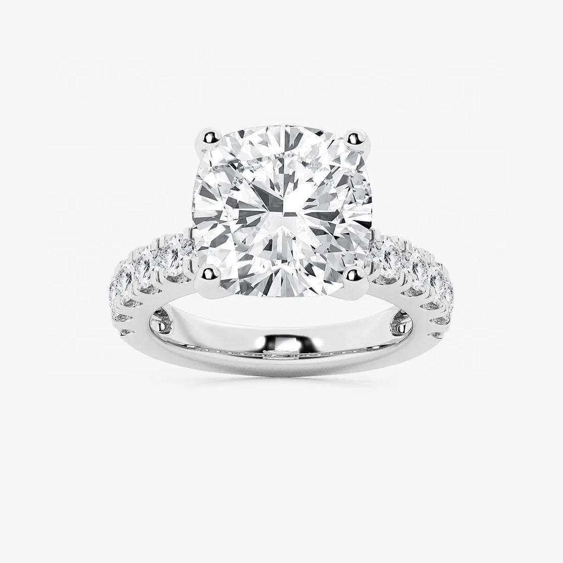 Cushion Lab Grown Diamond Engagement Ring with Split Prong Side Accents