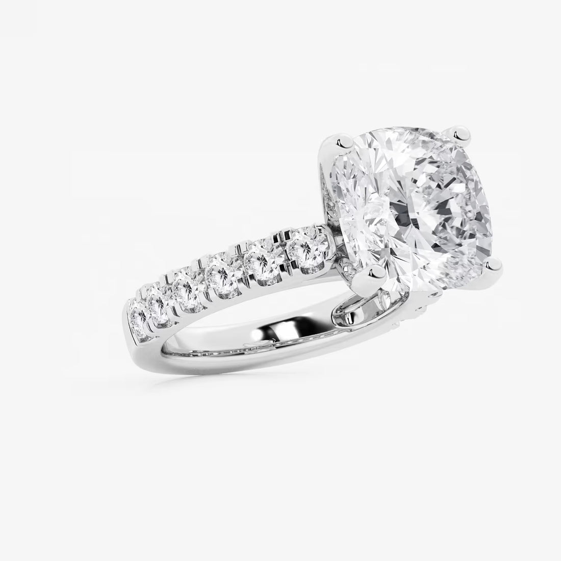 Cushion Lab Grown Diamond Engagement Ring with Split Prong Side Accents