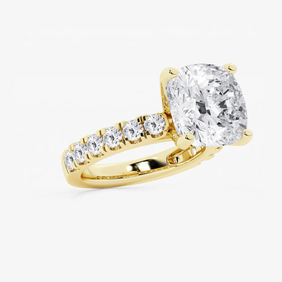 Cushion Lab Grown Diamond Engagement Ring with Split Prong Side Accents