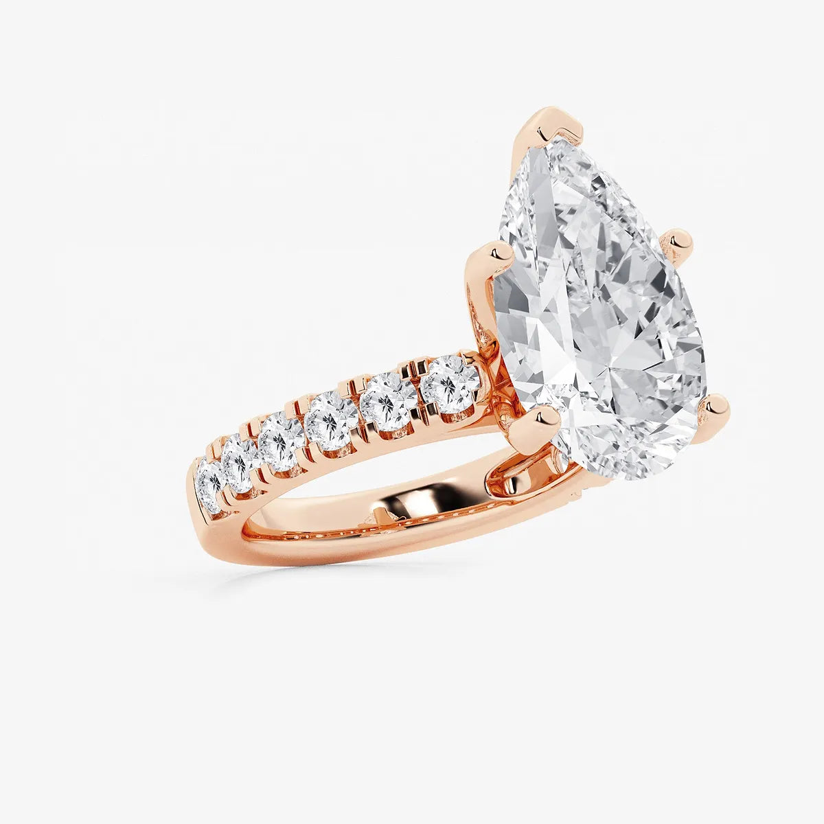 Pear Cut Lab Diamond Engagement Ring with Hovering Marquise Side Gems
