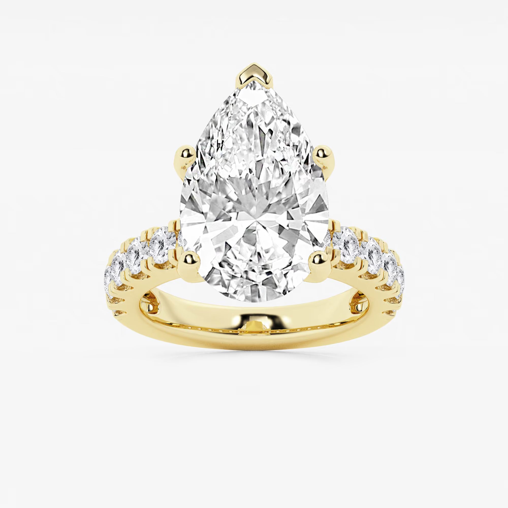 Pear Cut Lab Diamond Engagement Ring with Hovering Marquise Side Gems