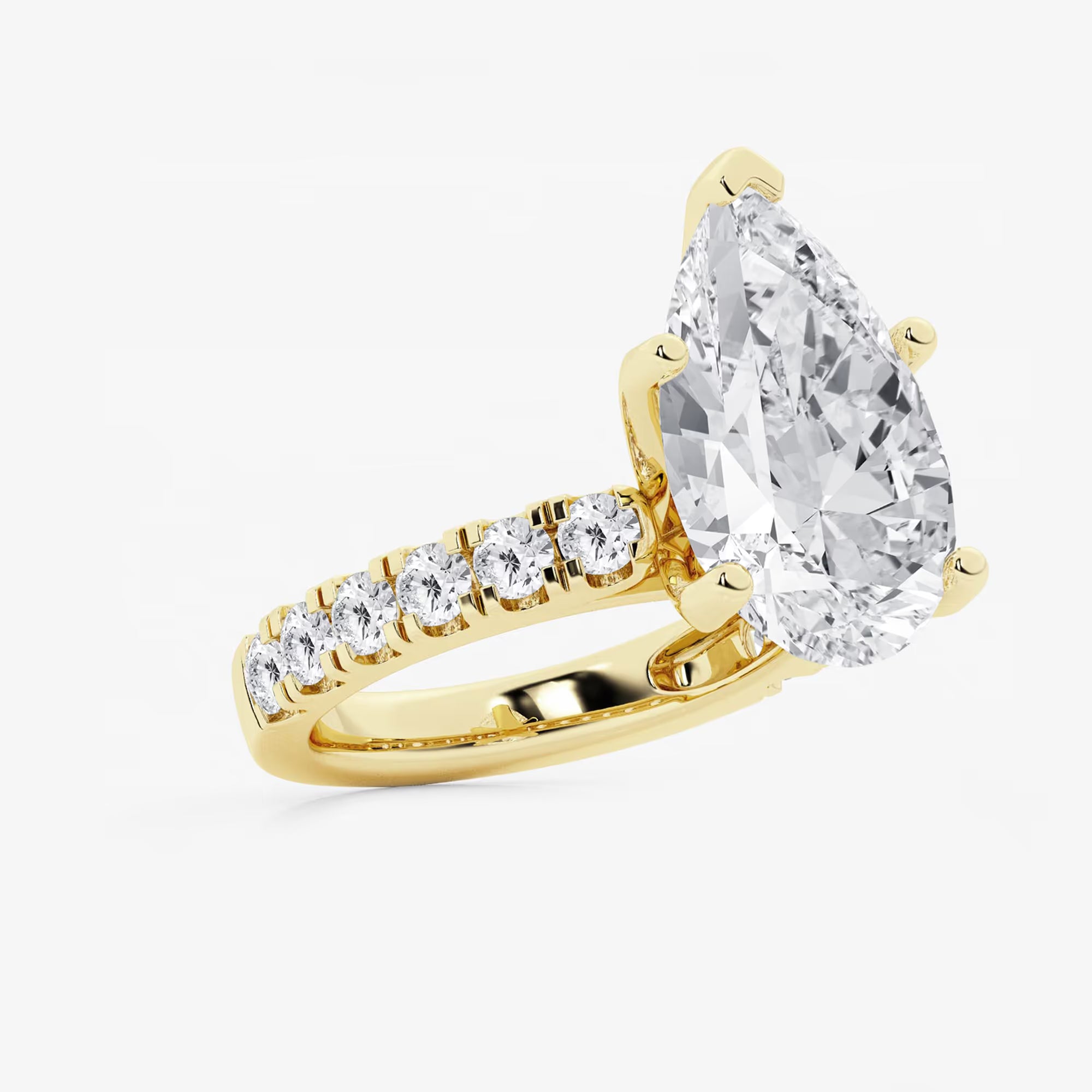 Pear Cut Lab Diamond Engagement Ring with Hovering Marquise Side Gems
