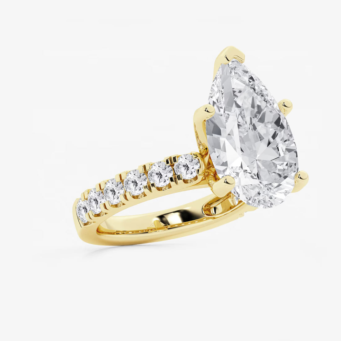 Pear Cut Lab Diamond Engagement Ring with Hovering Marquise Side Gems