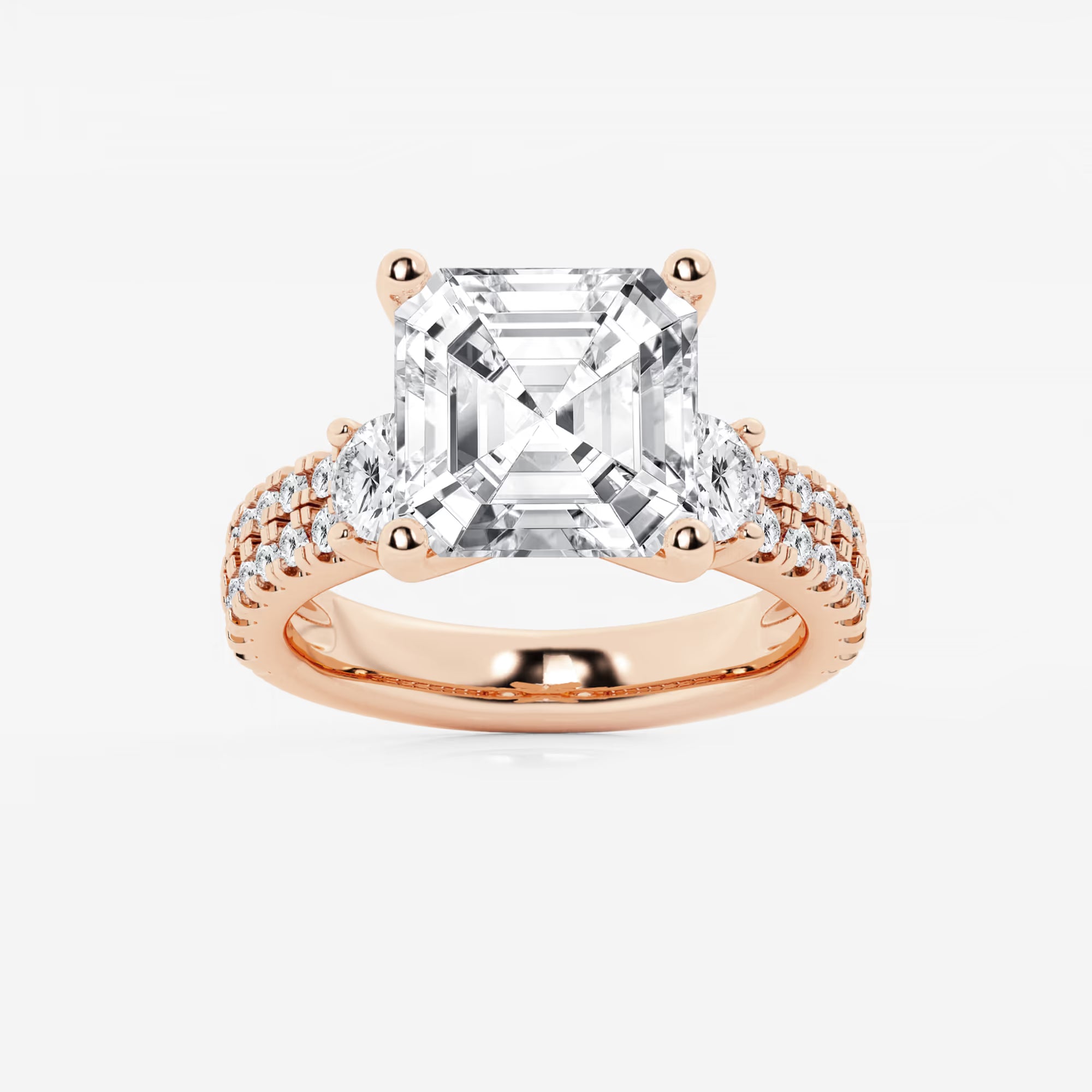 Lumiera Asscher Lab Grown Diamond Double Row Side Accent Engagement Ring