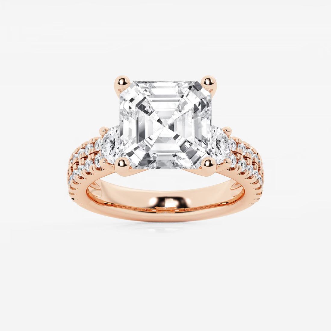 Lumiera Asscher Lab Grown Diamond Double Row Side Accent Engagement Ring