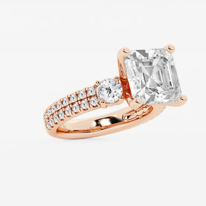 Lumiera Asscher Lab Grown Diamond Double Row Side Accent Engagement Ring