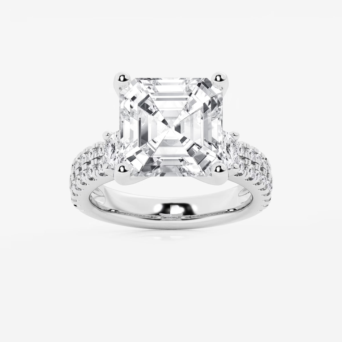 Lumiera Asscher Lab Grown Diamond Double Row Side Accent Engagement Ring