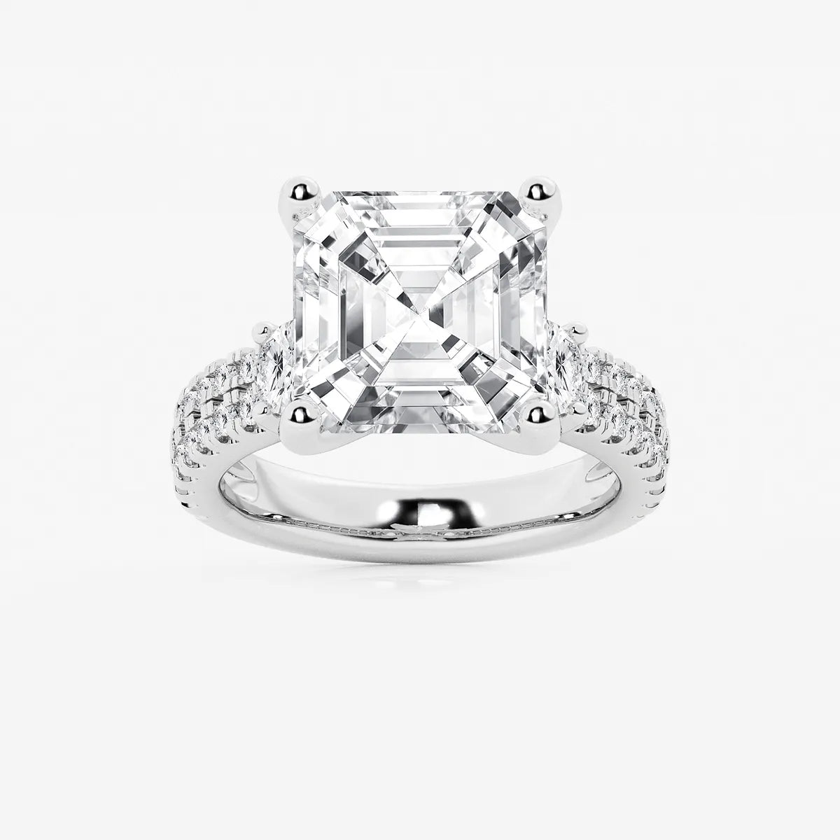 Lumiera Asscher Lab Grown Diamond Double Row Side Accent Engagement Ring