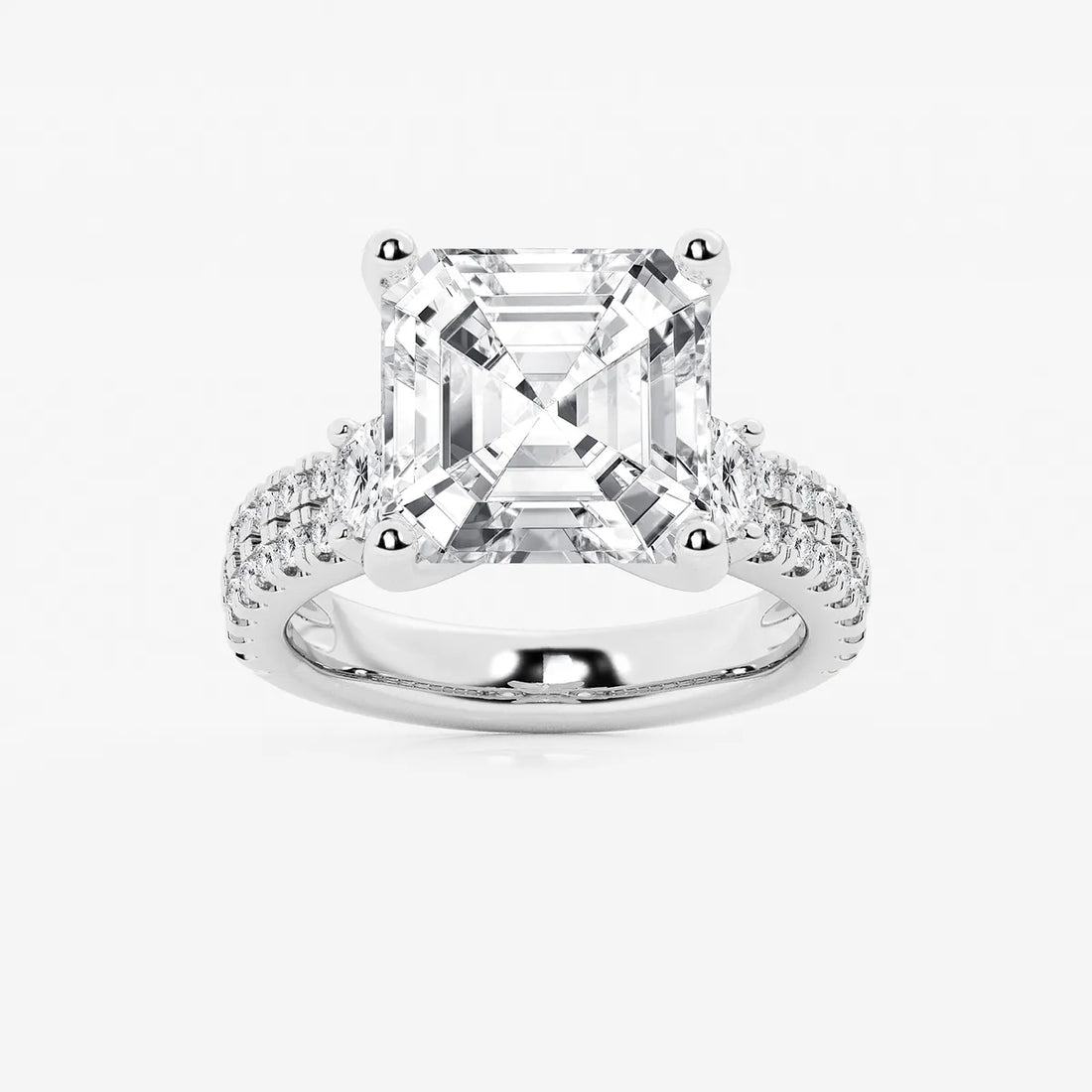 Lumiera Asscher Lab Grown Diamond Double Row Side Accent Engagement Ring