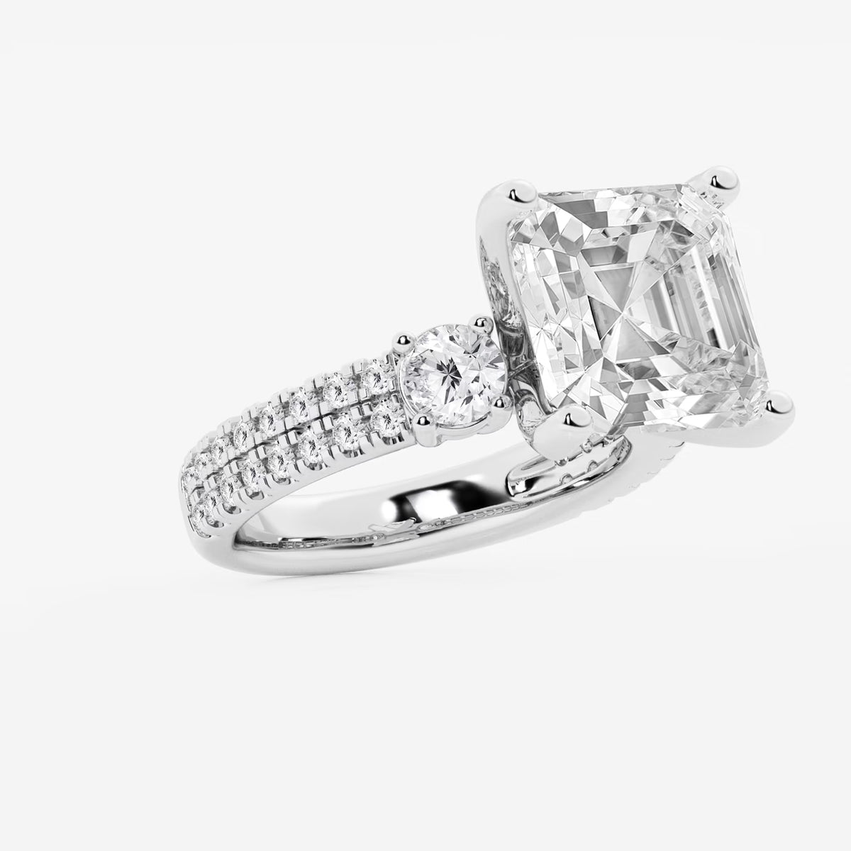 Lumiera Asscher Lab Grown Diamond Double Row Side Accent Engagement Ring