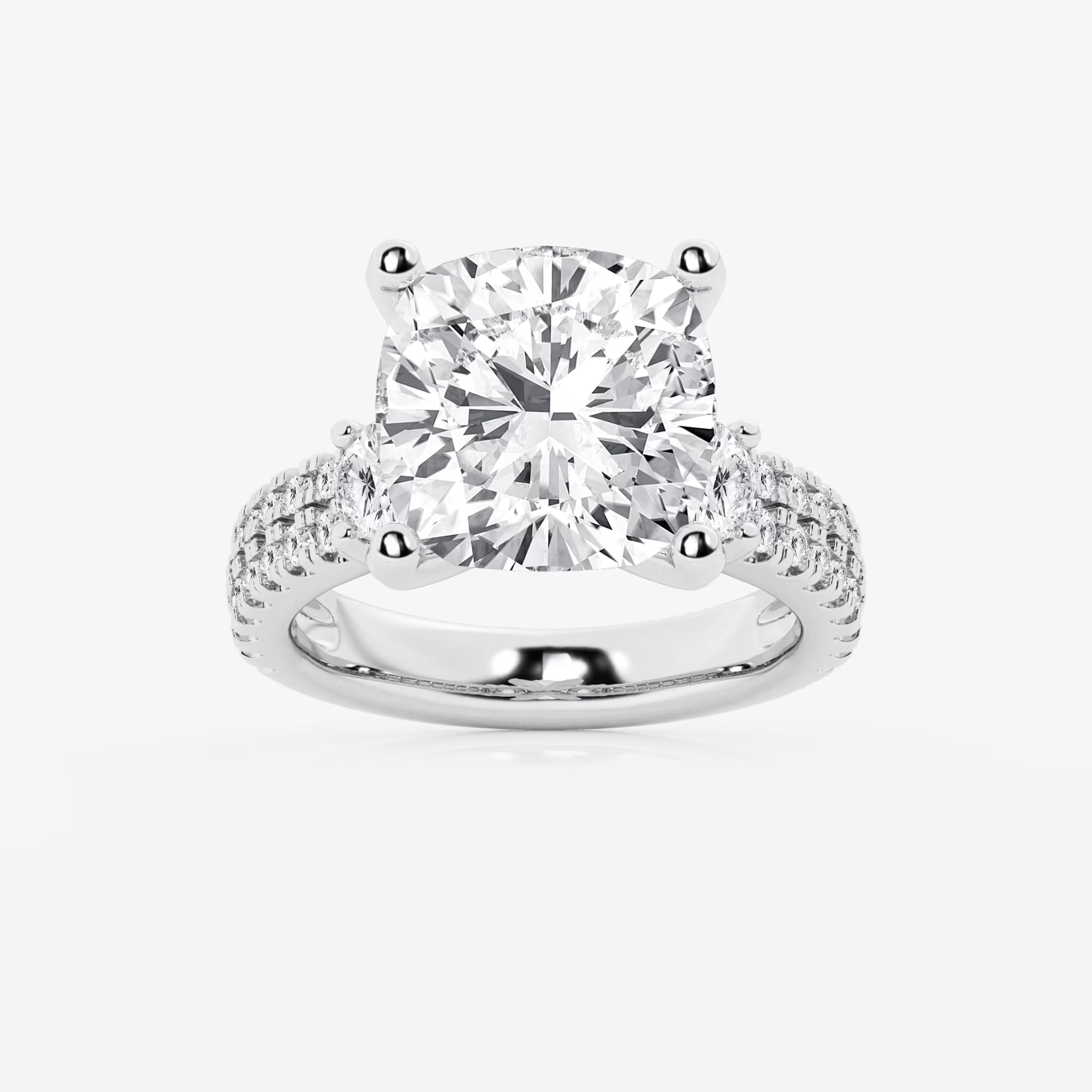 Cushion Lab Grown Diamond Engagement Ring with Double Row Side Accents