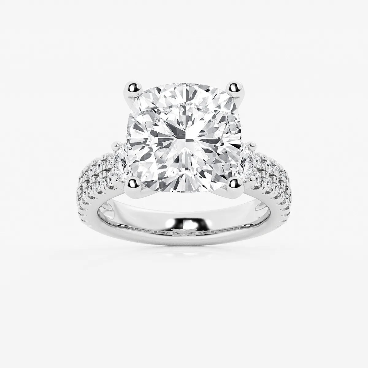 Cushion Lab Grown Diamond Engagement Ring with Double Row Side Accents