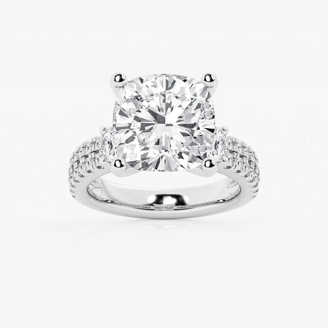 Cushion Lab Grown Diamond Engagement Ring with Double Row Side Accents