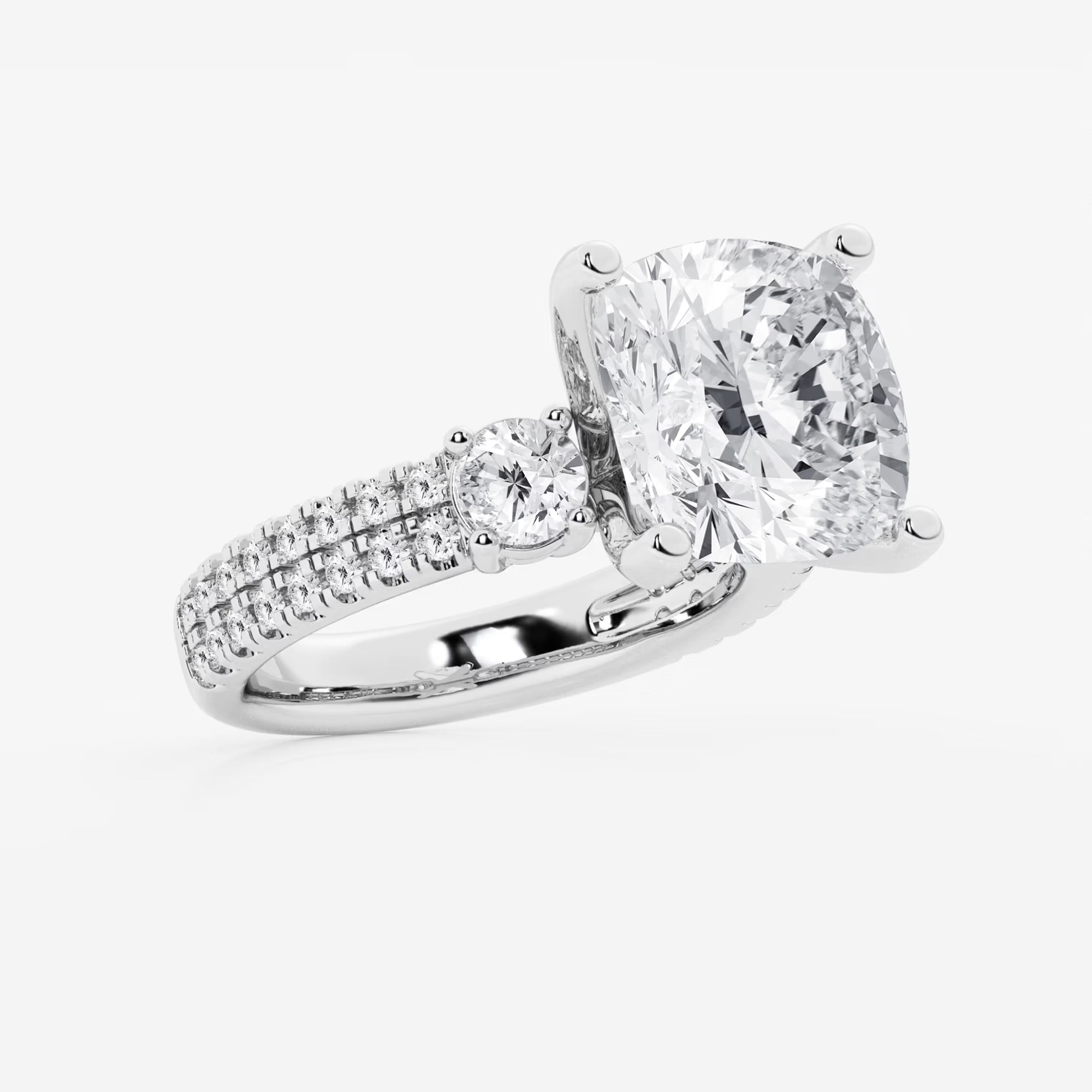 Cushion Lab Grown Diamond Engagement Ring with Double Row Side Accents