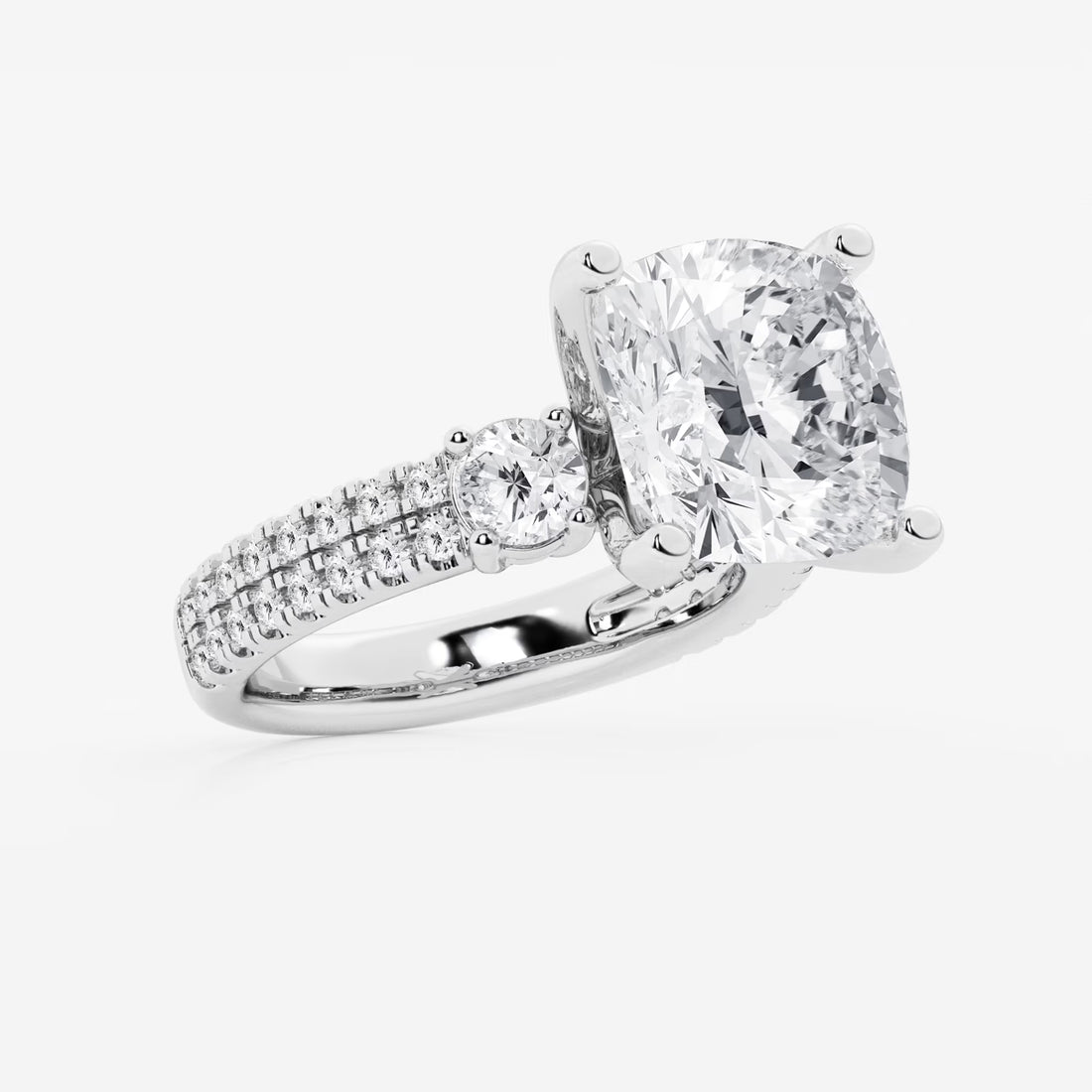 Cushion Lab Grown Diamond Engagement Ring with Double Row Side Accents