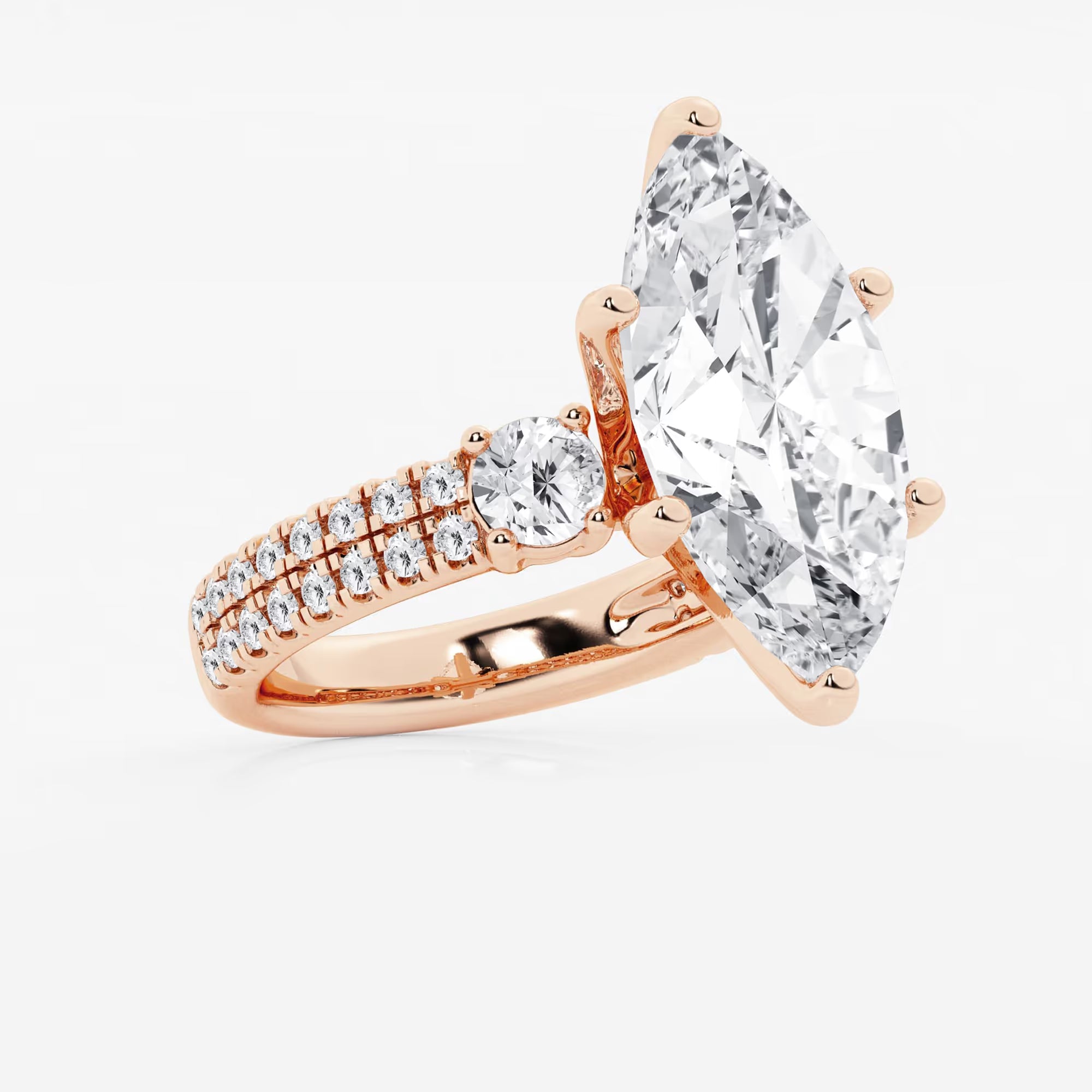 Valencia Marquise Lab-Grown Diamond Engagement Ring with Double Row Side Accents