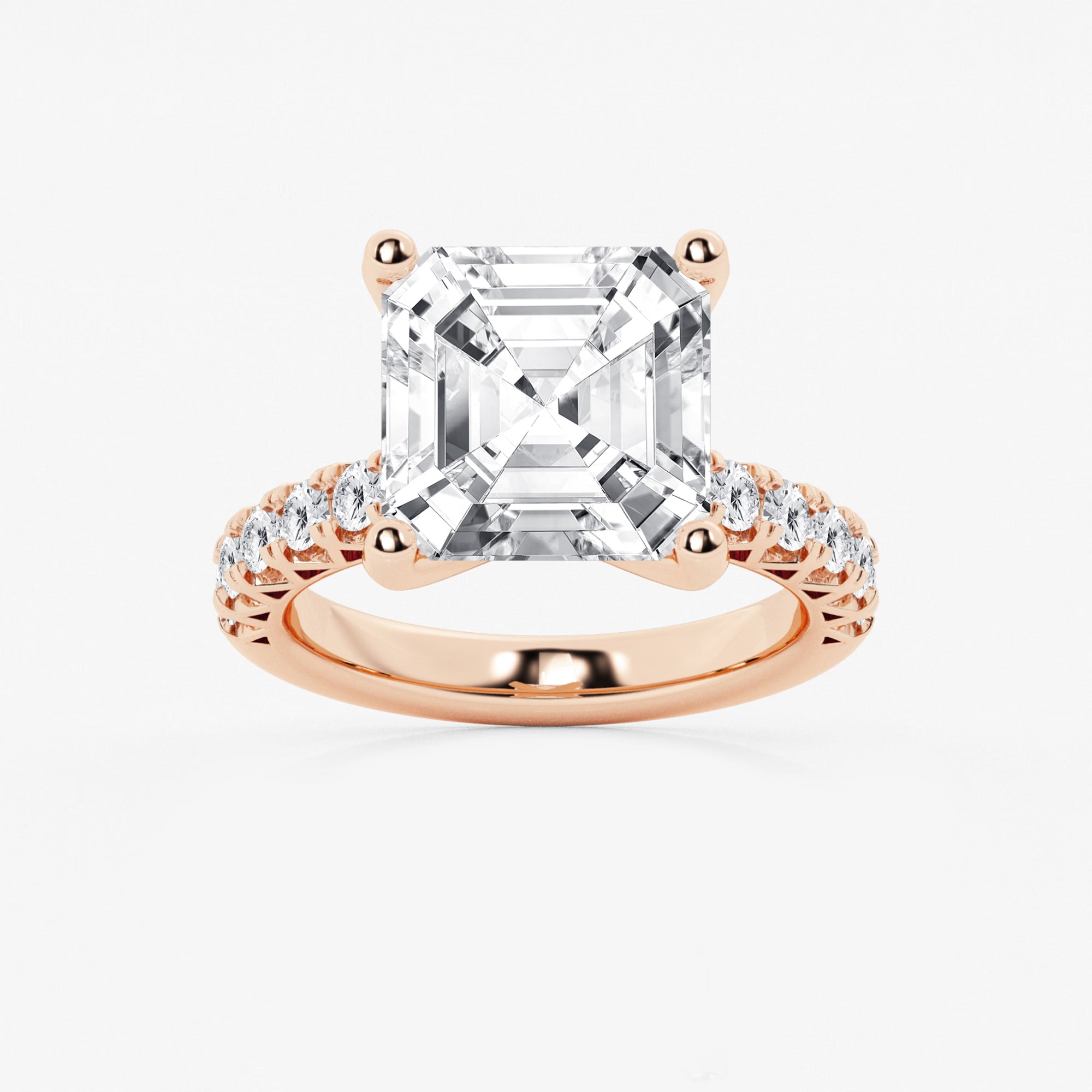 Eterna Asscher Lab Grown Diamond Split Prong Side Stone Engagement Ring
