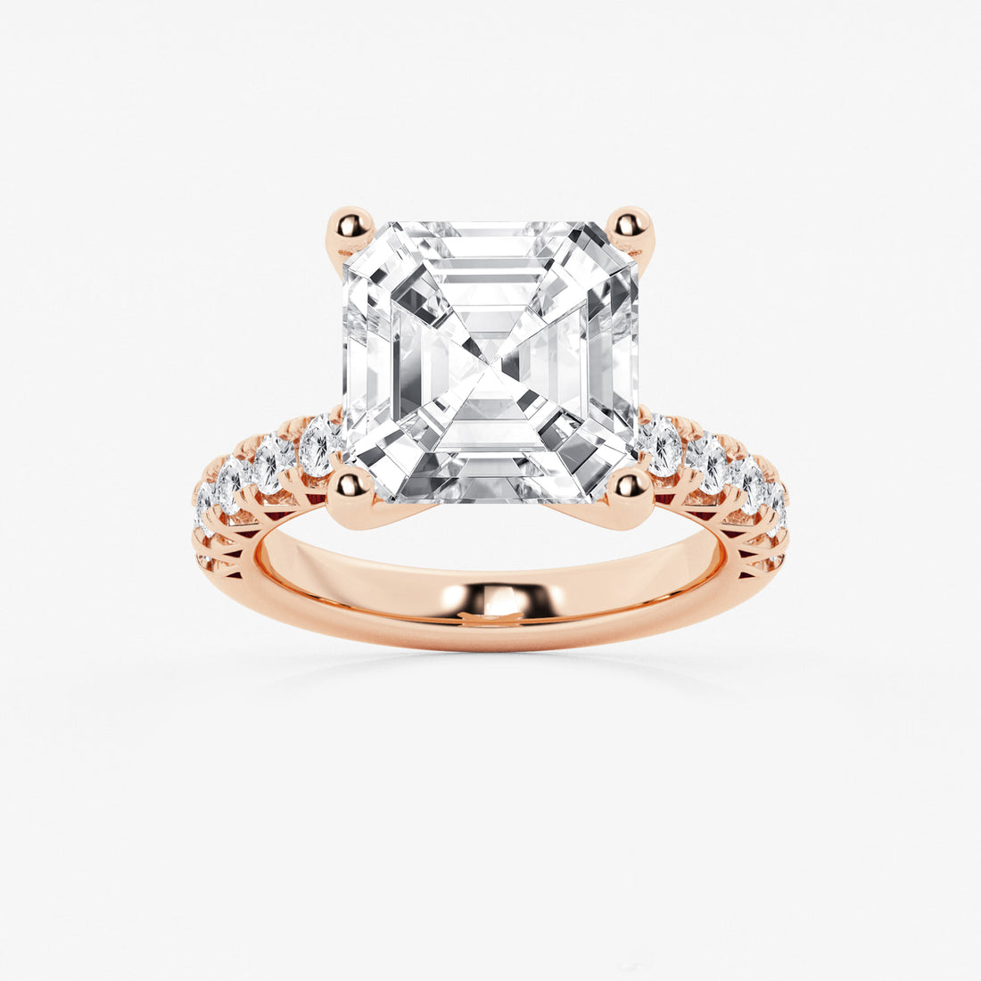 Eterna Asscher Lab Grown Diamond Split Prong Side Stone Engagement Ring