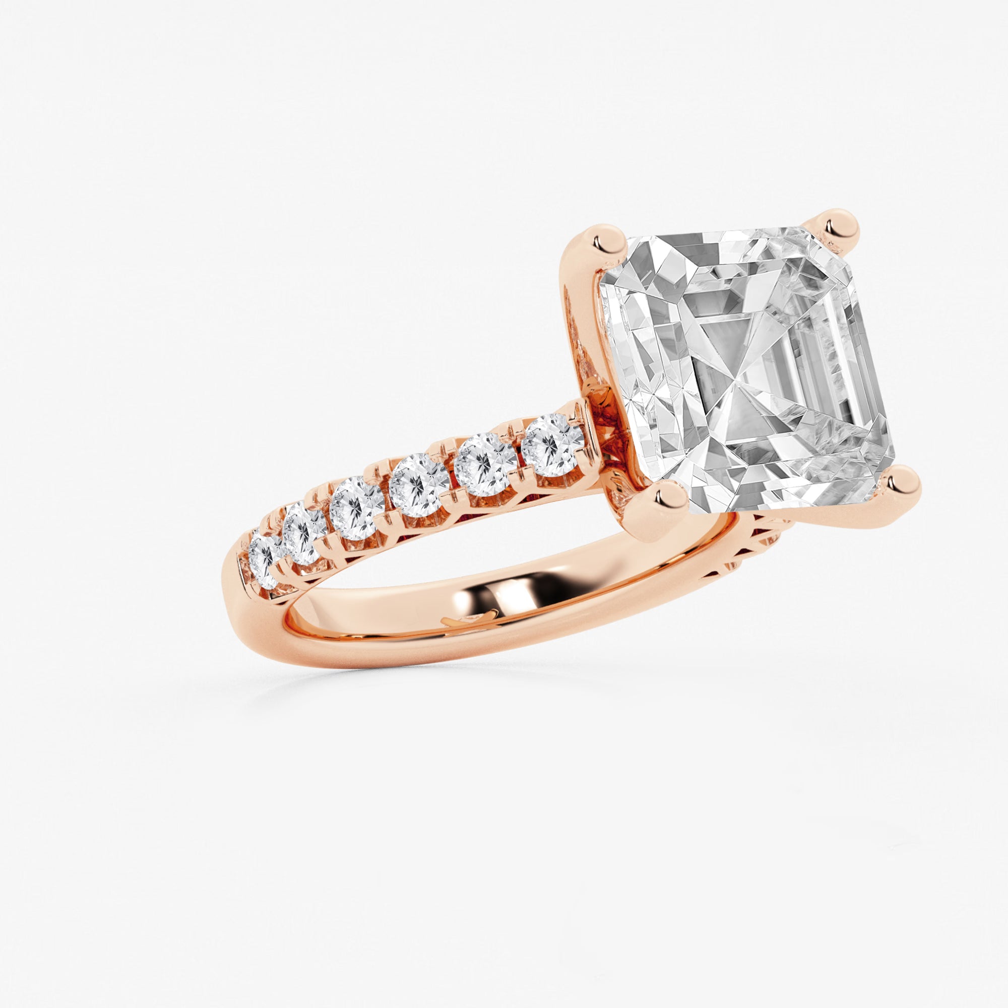 Eterna Asscher Lab Grown Diamond Split Prong Side Stone Engagement Ring